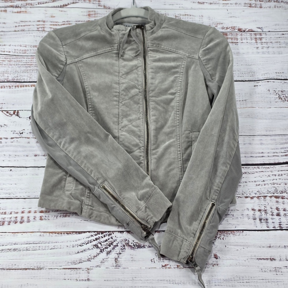 Marrakech Moto Jacket Womens XS Gray Excellent Velvet Quilted Full Zip Casual